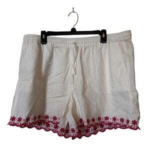J Crew Women's Shorts 1X NWT Linen Blend Pink Embroidered Hem Plus Size